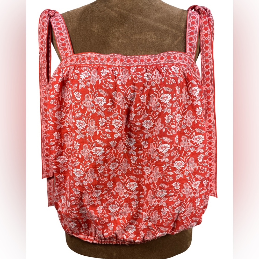 Max Studio Red and White Floral Blouse